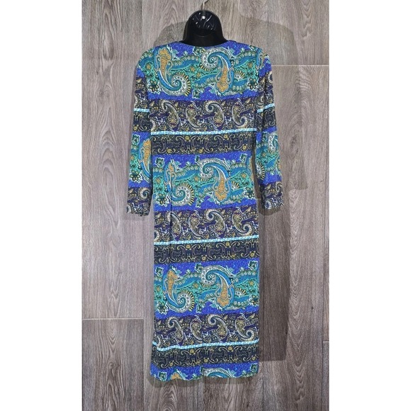 Julian Taylor NEW YORK Paisley Midi Dress Size 8 Blue Green Black Long Sleeve - Picture 2 of 12